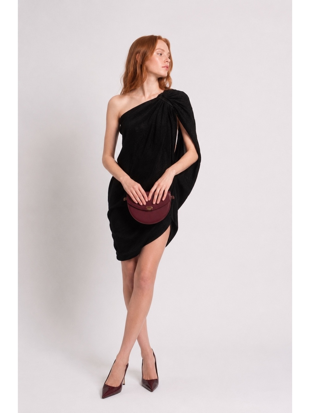 Saint Laurent One Shoulder Jacquard Draped Mini Dress Black FR 34 | NWT